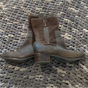 UGG Brown Suede & Leather Mid-Calf Heeled Boots